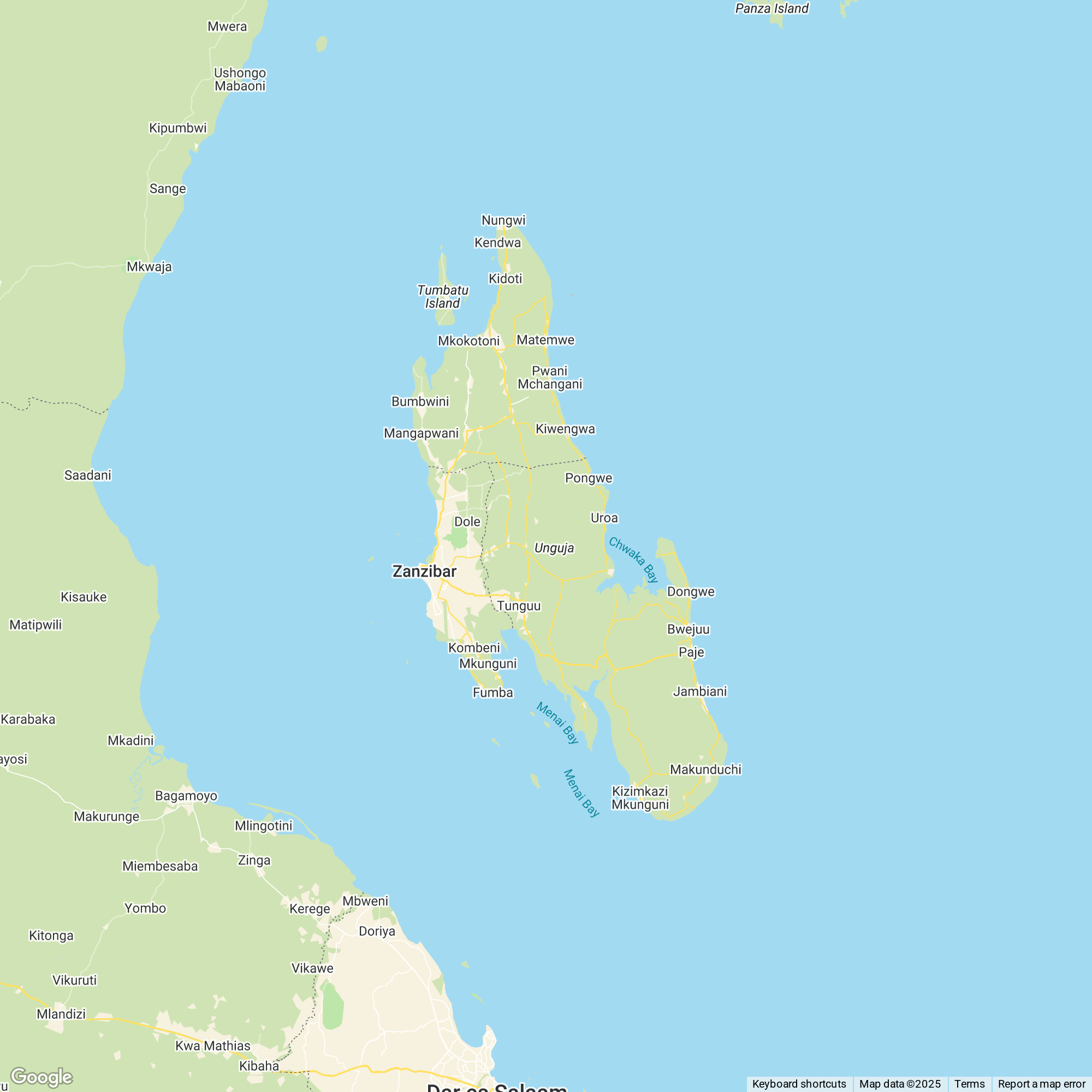 Map of Zanzibar showing Paje location