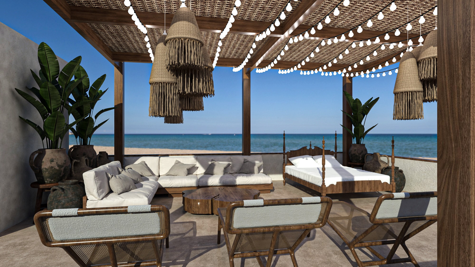 Rooftop terrace furnished lounge area with ocean view at Asili Penthouse